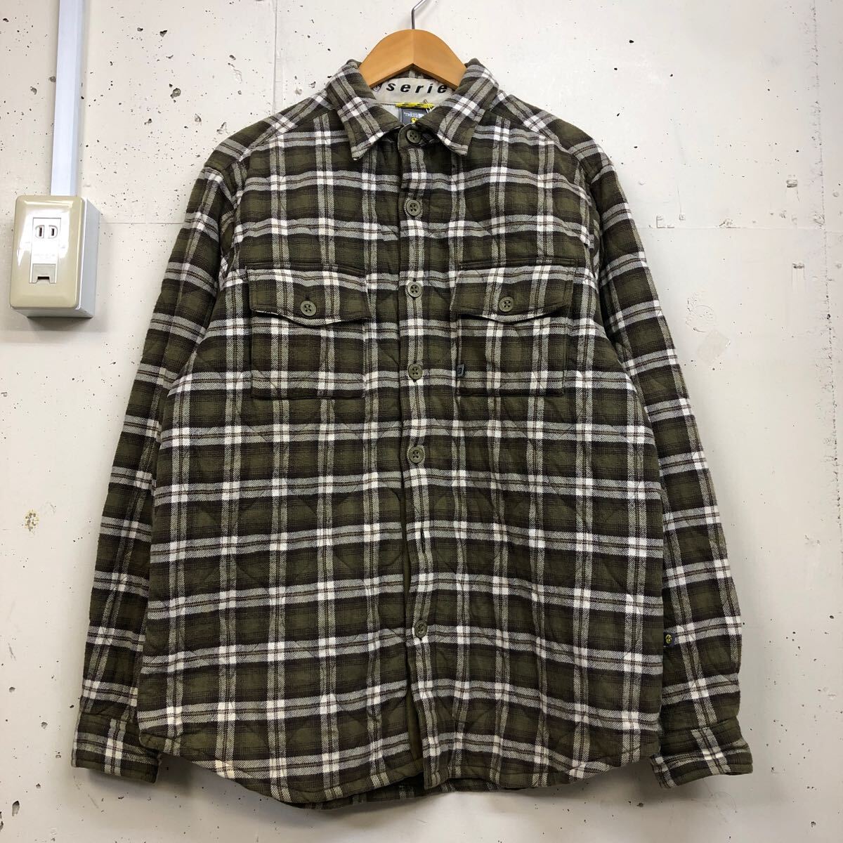 (k) THE NORTH FACE ノースフェイス A5 SERIES 中綿 キルティング ネルシャツ グリーン メンズ サイズS 長袖 チェック柄
