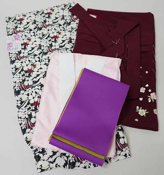  2 сяку рукав кимоно hakama полный комплект Junior для . исправление 135cm~150cm мелкий рисунок рисунок мир . день темно-зеленый земля × белый hakama модификация возможность церемония окончания новый товар ( АО ) дешево рисовое поле магазин NO41441-02