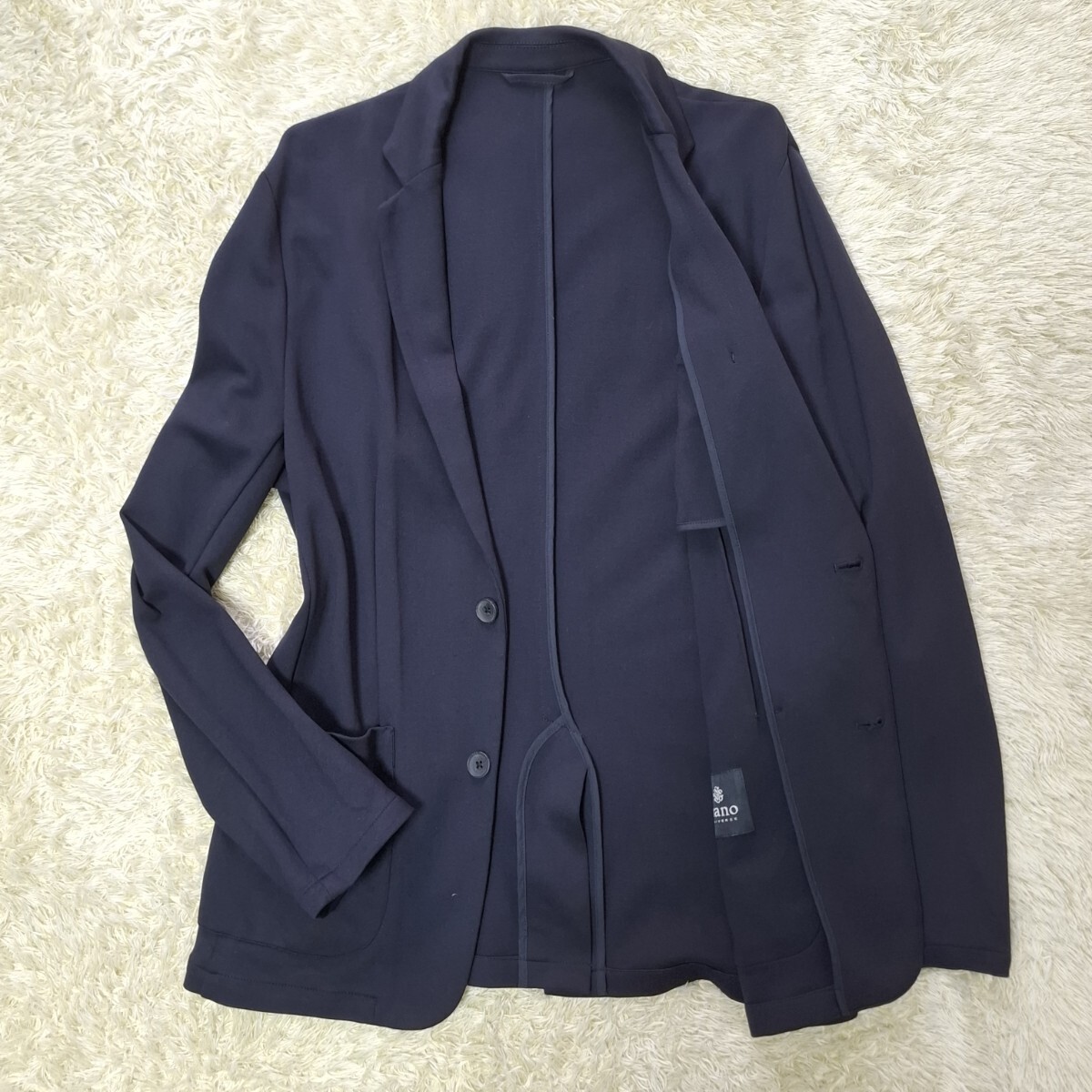 ナノ・ユニバース nano・universe テーラードジャケット 無地 ネイビー レーヨン混 ストレッチ アンコン シングル 2B 手洗い済_画像1