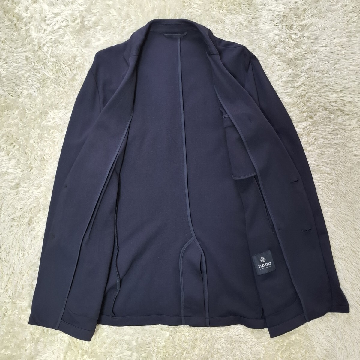 ナノ・ユニバース nano・universe テーラードジャケット 無地 ネイビー レーヨン混 ストレッチ アンコン シングル 2B 手洗い済_画像3