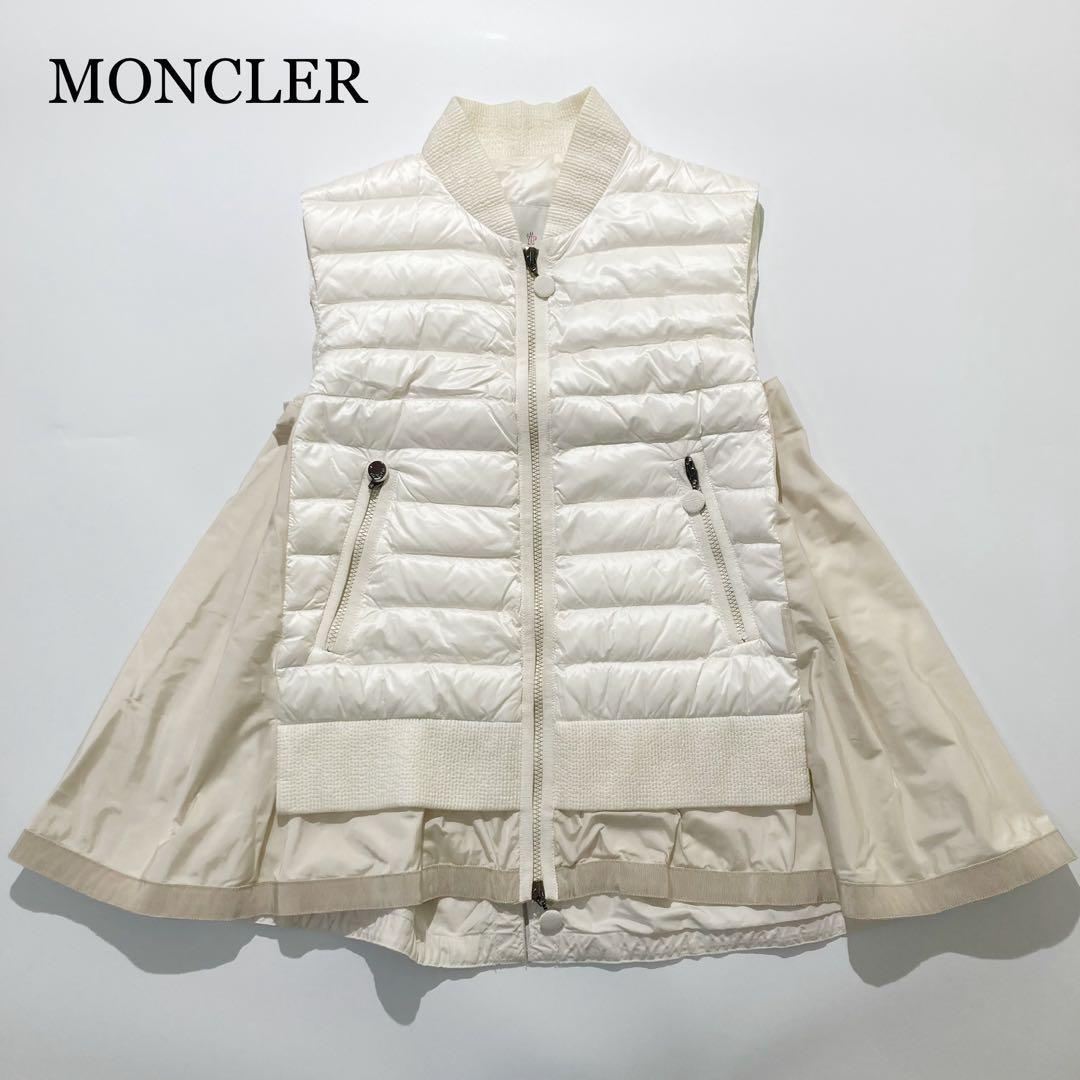 極美品】MONCLER ダウンベスト ARLETTE アイボリー 切替 フレア 極美品】MONCLER ダウンベスト ARLETTE アイボリー 切替 フレア