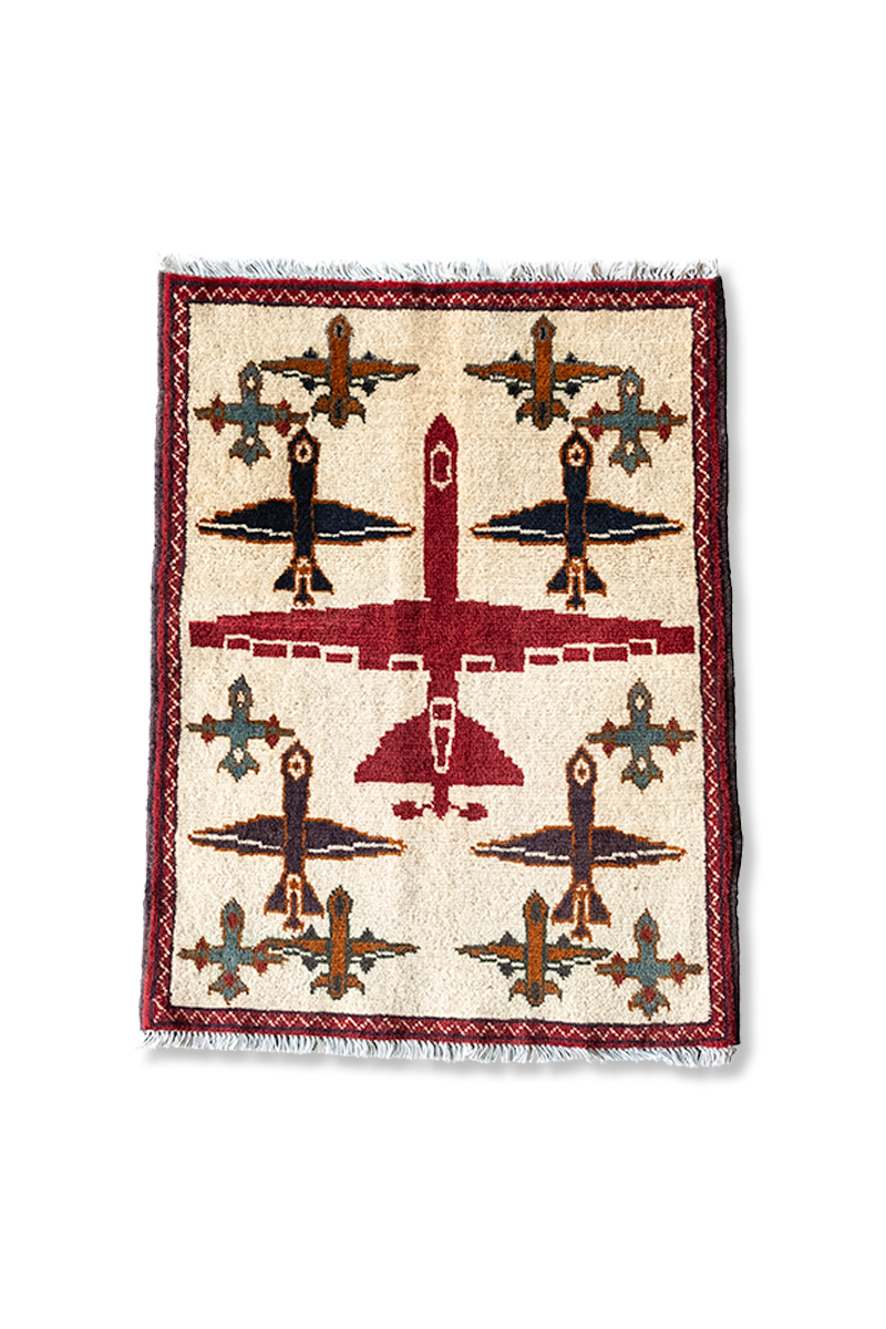 未使用品　78 x 61cm　00s AIRPLANE RUG by Trukmen　トライバルラグ アフガンラグ トルクメン 手織り 絨毯　ペルシャ絨毯