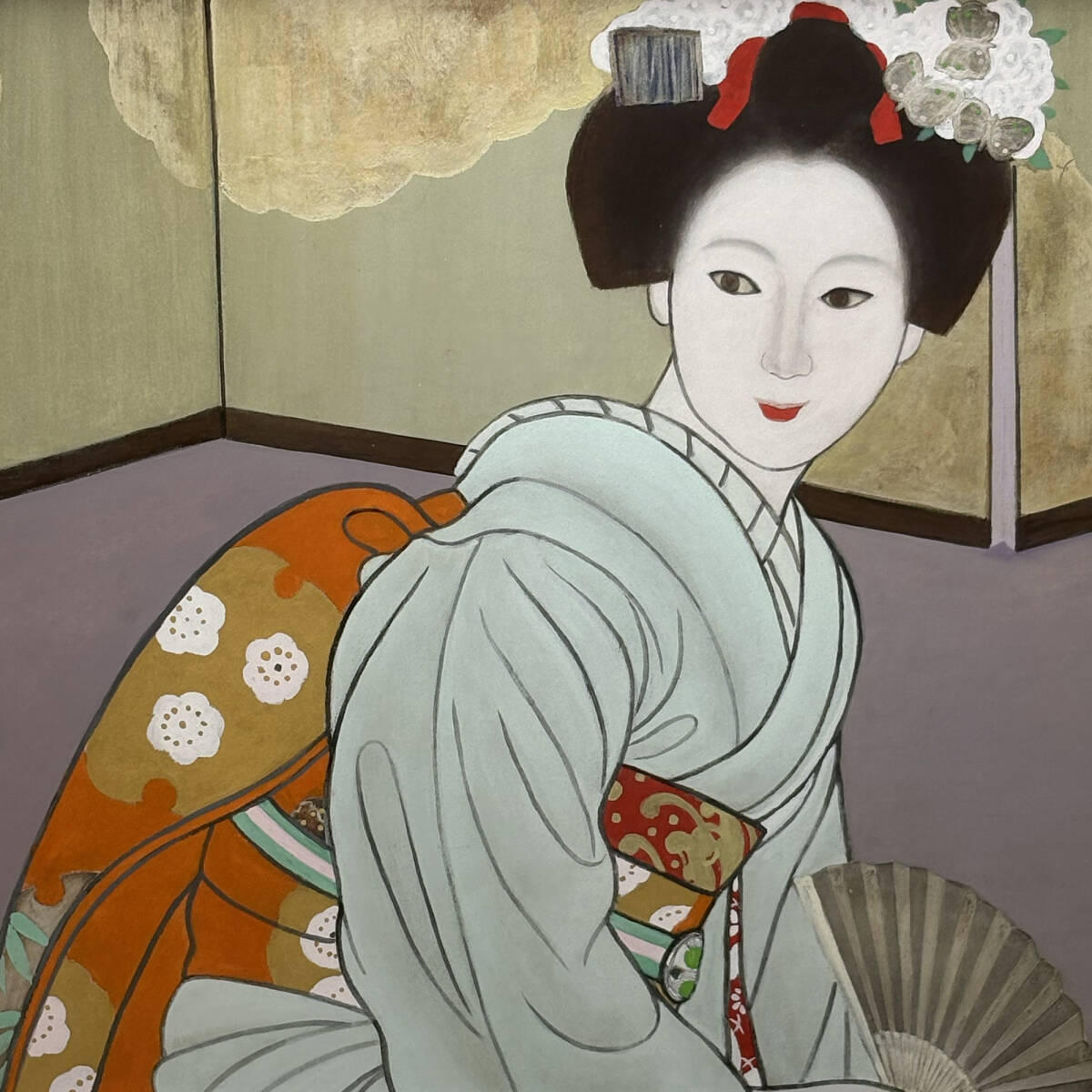 真作】□ 橋本明治 □ 「春の舞妓」日本画10号/共シール 真作】□ 橋本明治 □ 「春の舞妓」日本画10号/共シール