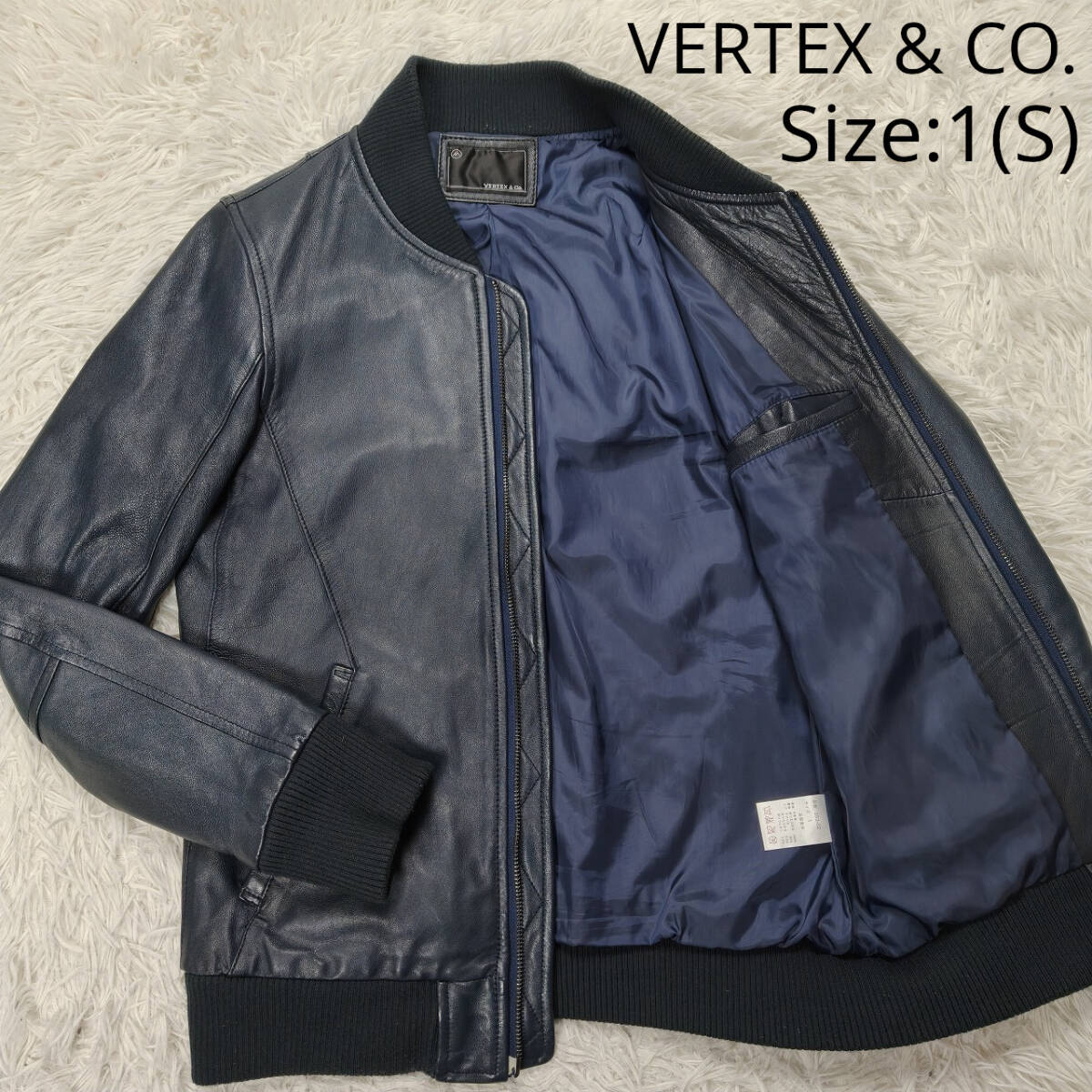 VERTEX & CO. ヴァーテックスアンドコー やぎ革 山羊 レザー サイズ1(S程度) ジャケット ブルゾン ネイビー ダブルファスナー_画像1