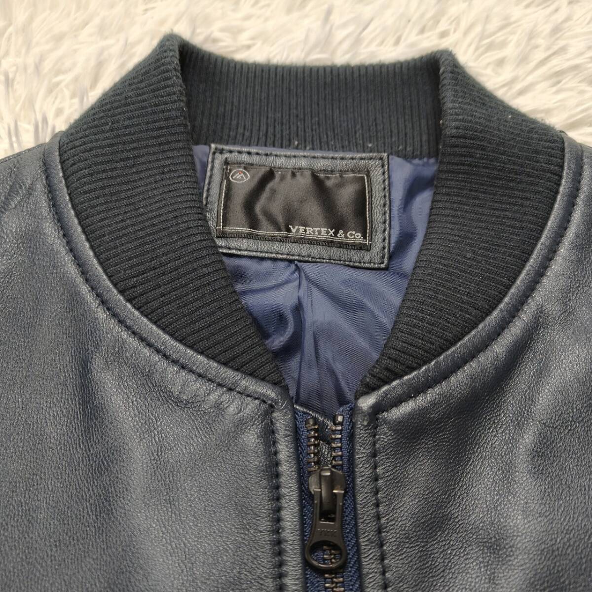 VERTEX & CO. ヴァーテックスアンドコー やぎ革 山羊 レザー サイズ1(S程度) ジャケット ブルゾン ネイビー ダブルファスナー_画像6