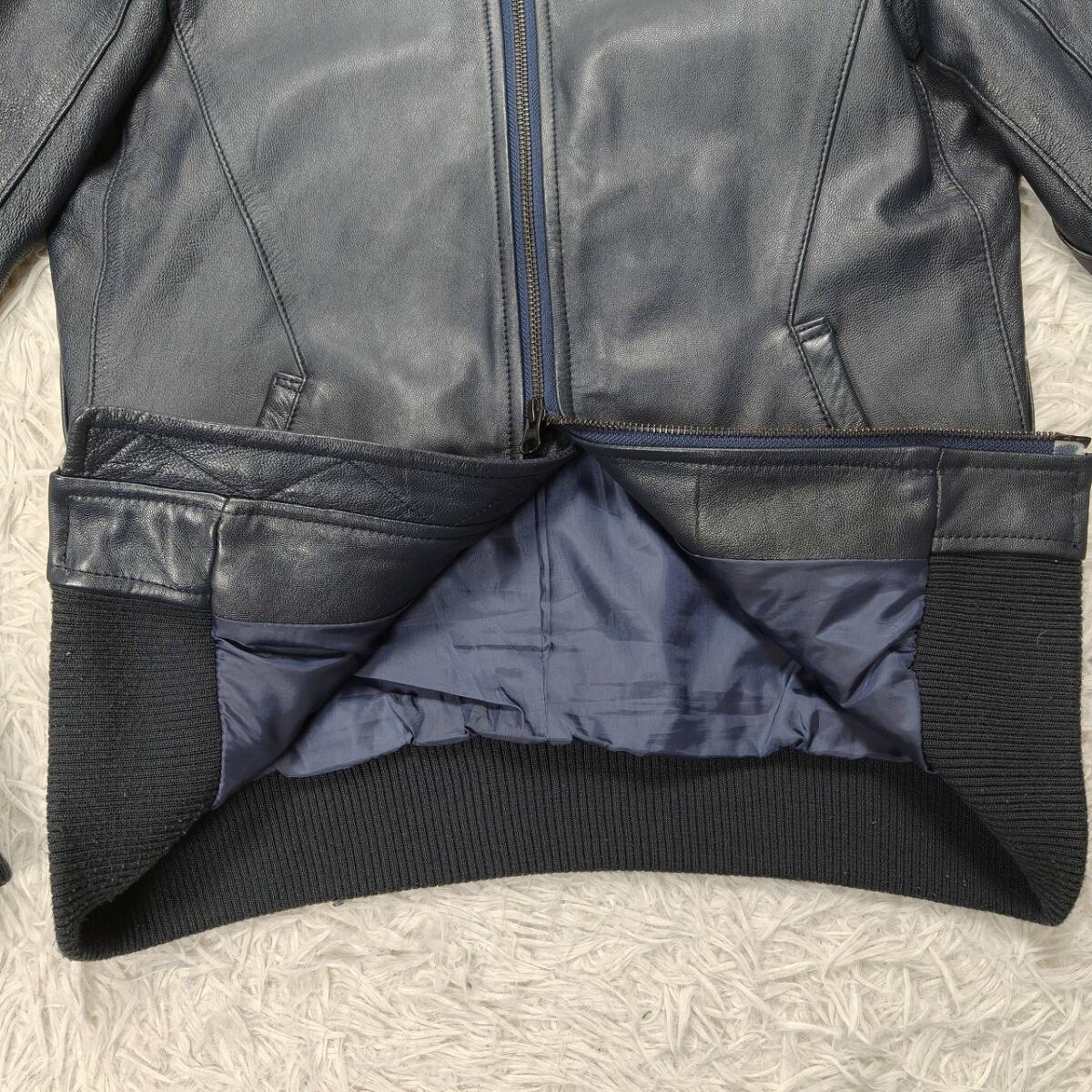 VERTEX & CO. ヴァーテックスアンドコー やぎ革 山羊 レザー サイズ1(S程度) ジャケット ブルゾン ネイビー ダブルファスナー_画像7