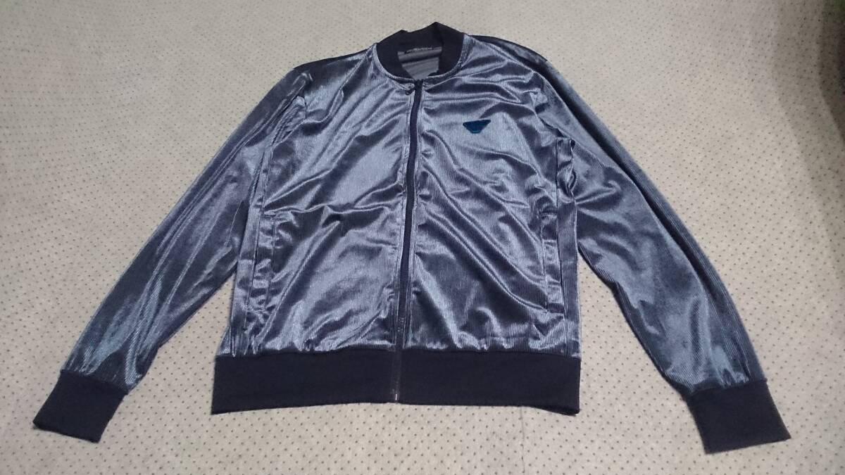 レア 中古 美品 EMPORIO ARMANI UNDERWEAR エンポリオ アルマーニ ホログラム風/光沢 ストライブ ベロア ブルゾン ジャケット S/実質はM位_画像1