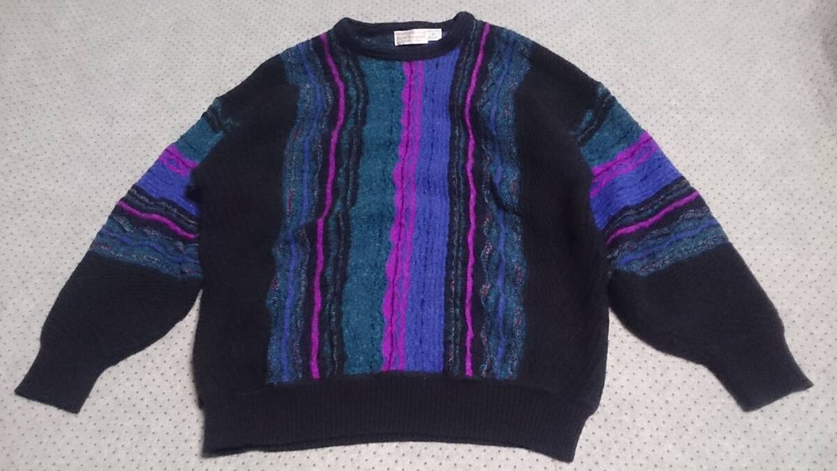 レア 綺麗目 Norm Thompson ノームトンプソン MADE IN USA アメリカ製 奇抜柄/マルチカラー/3D ウール/パイル ニット セーター XL/実質M位_画像1