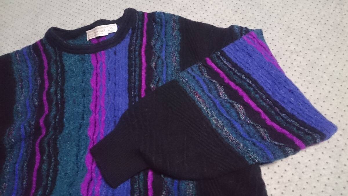 レア 綺麗目 Norm Thompson ノームトンプソン MADE IN USA アメリカ製 奇抜柄/マルチカラー/3D ウール/パイル ニット セーター XL/実質M位_画像2