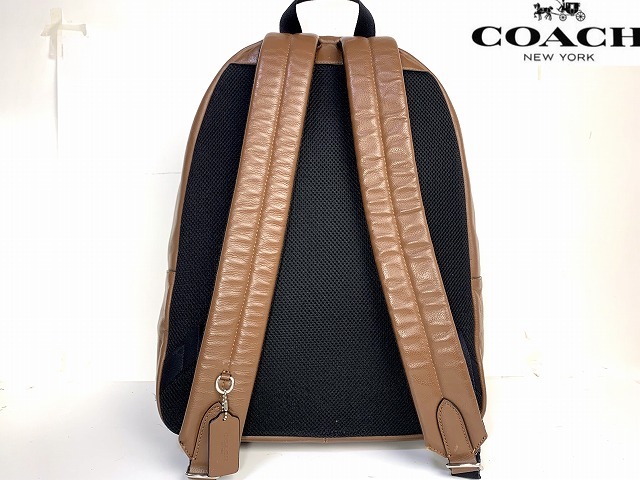  бесплатная доставка * Coach мужской COACH Charles va- City полоса кожа рюкзак рюкзак tei задний Brown 