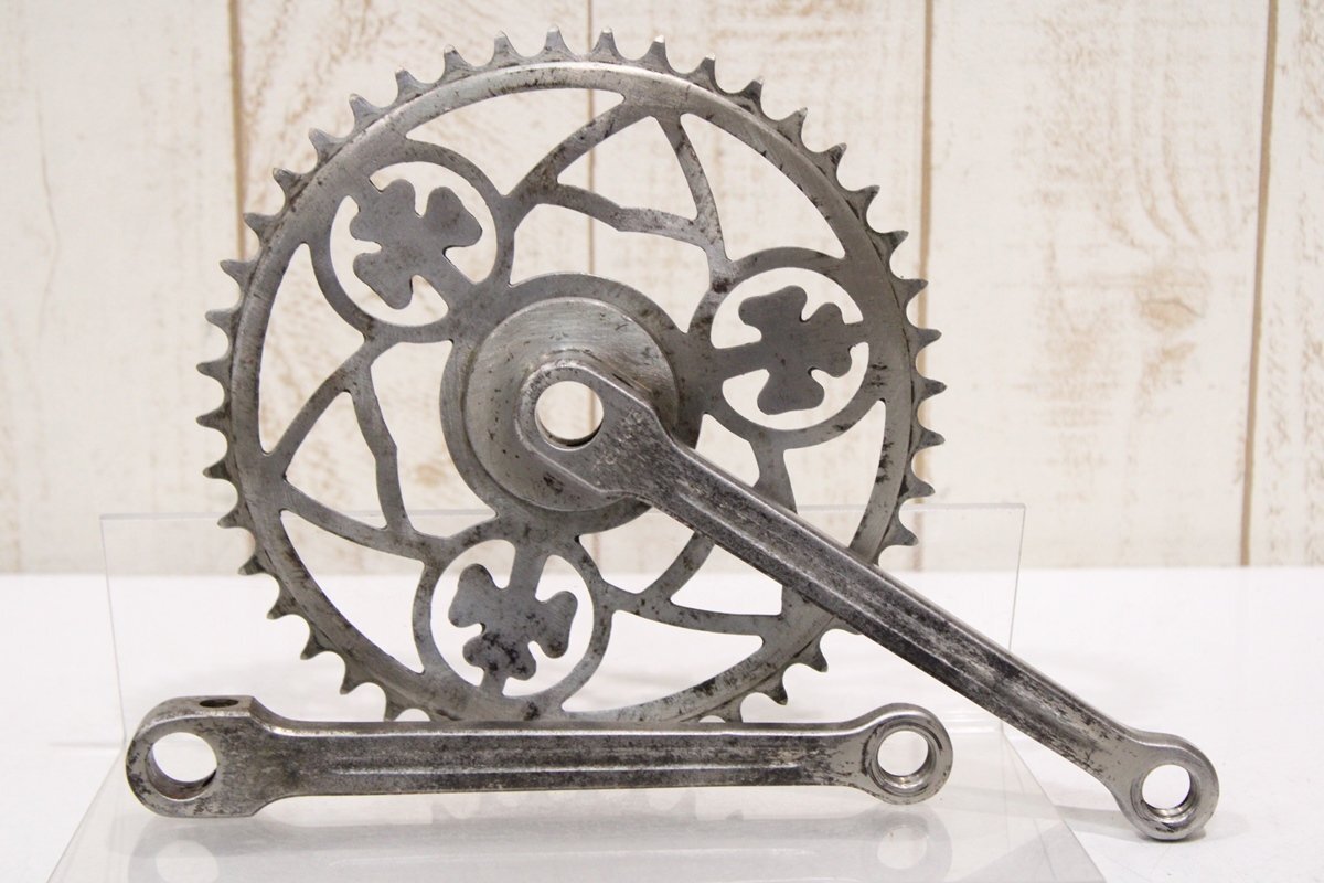 ★AUTOMOTO オートモト 1930’s Made in france 170mm 44T ビンテージ シングル コッタード 鉄クランクセット ペダル穴:フレンチ規格