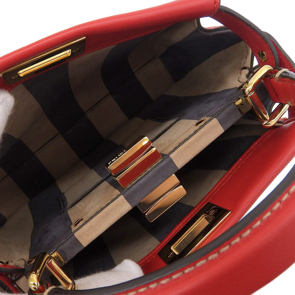 【中古】FENDI フェンディ ピーカブーミニ 2WAY ハンドバッグ ショルダーバッグ 斜め掛け レッド レザー レディース【質屋】