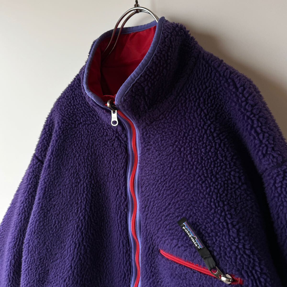 【1円スタート】90s Patagonia パタゴニア リバーシブル グリセードカーディガン M フリースジャケットシンチラ エッグプラント レッド紫赤