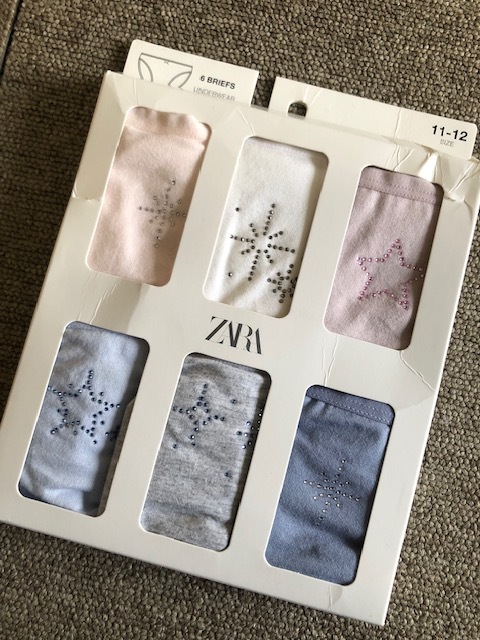 ★新品ZARAザラキラキララインストーンショーツ6枚セット152★白P青グレー