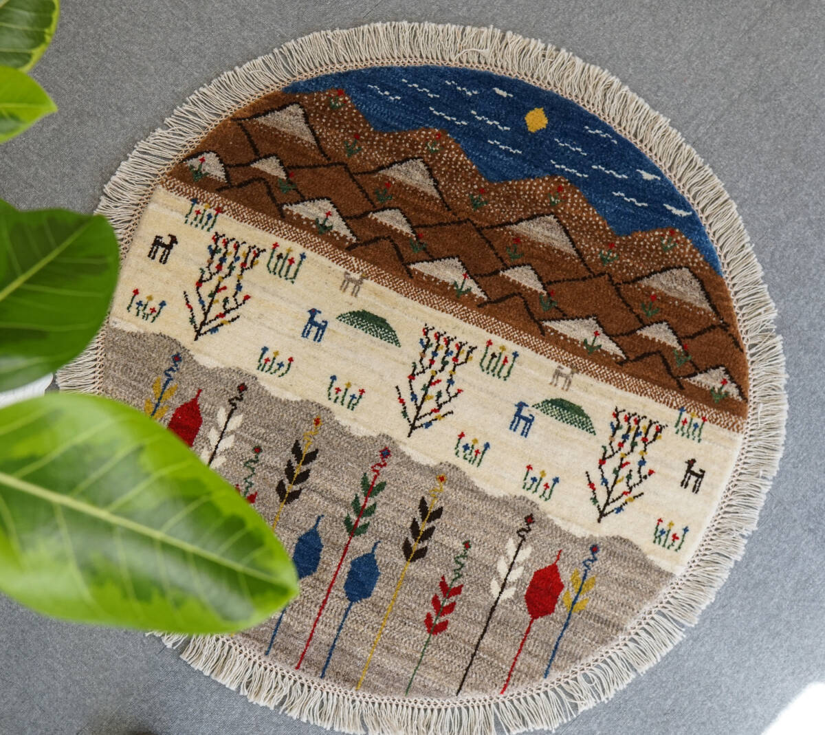 100×100cm ペルシャ手織りカシュクリギャッベ リーズバフト