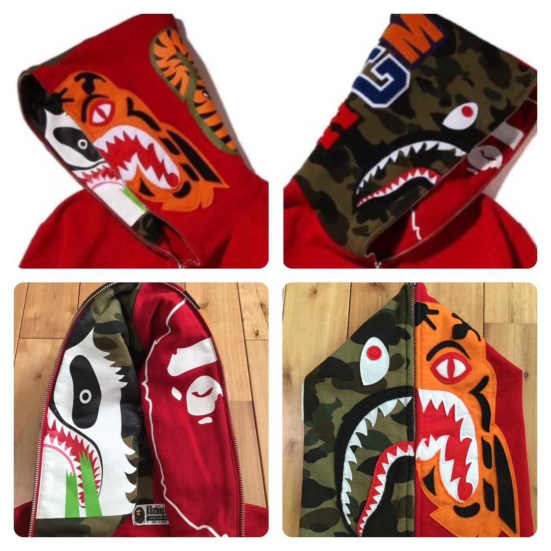 Crazy face tiger shark full zip hoodie Lサイズ 1st camo a bathing ape BAPE タイガー シャーク パーカー エイプ ベイプ 迷彩 ni56al