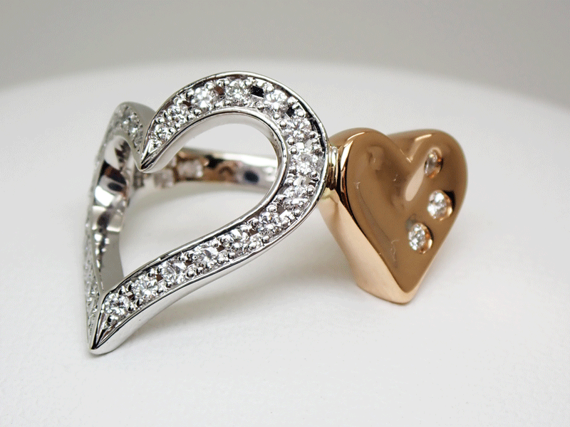 Asplendi アスプレンディ K18WG/PG ホワイトゴールド リング ダイヤモンド0.36ct Passion オープンハート 指輪 ピンキーリング ＃4.5号