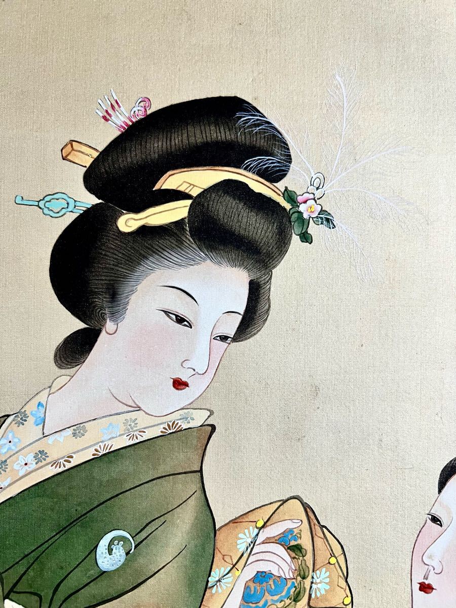 真作】【S8】鏑木清方「着付け」絹本 肉筆 合箱 金泥 美人画 真作】【S8】鏑木清方「着付け」絹本 肉筆 合箱 金泥 美人画