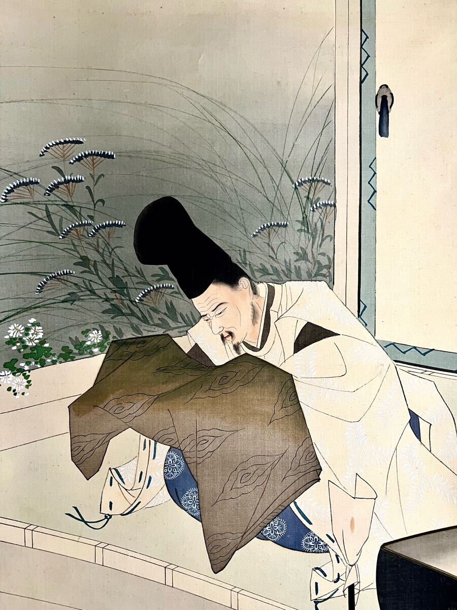 真作】【S8】中山秋湖「菅公」絹本 肉筆 共箱 金泥 歴史人物画 真作】【S8】中山秋湖「菅公」絹本 肉筆 共箱 金泥 歴史人物画