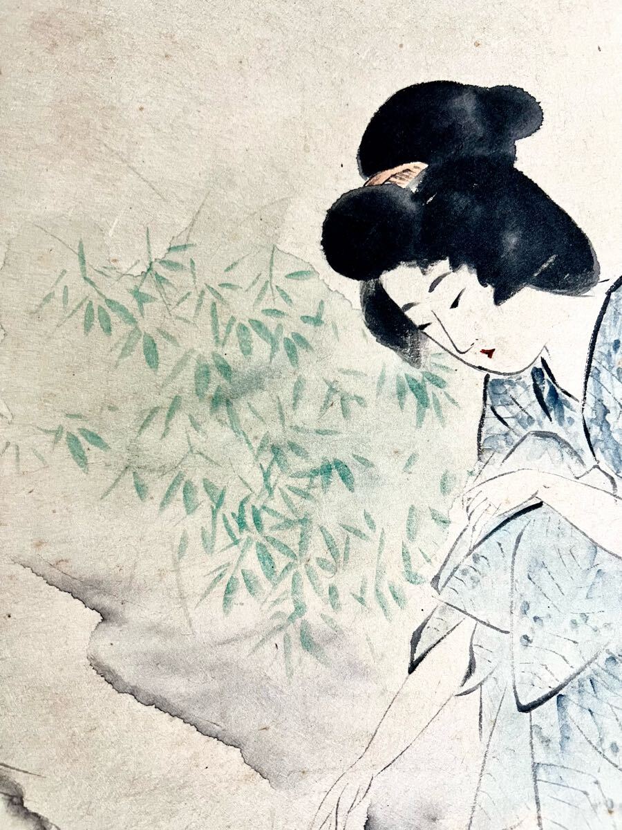 真作】【仙】伊東深水「ささ舟」紙本 肉筆 共箱 浮世絵 美人画 真作】【仙】伊東深水「ささ舟」紙本 肉筆 共箱 浮世絵 美人画