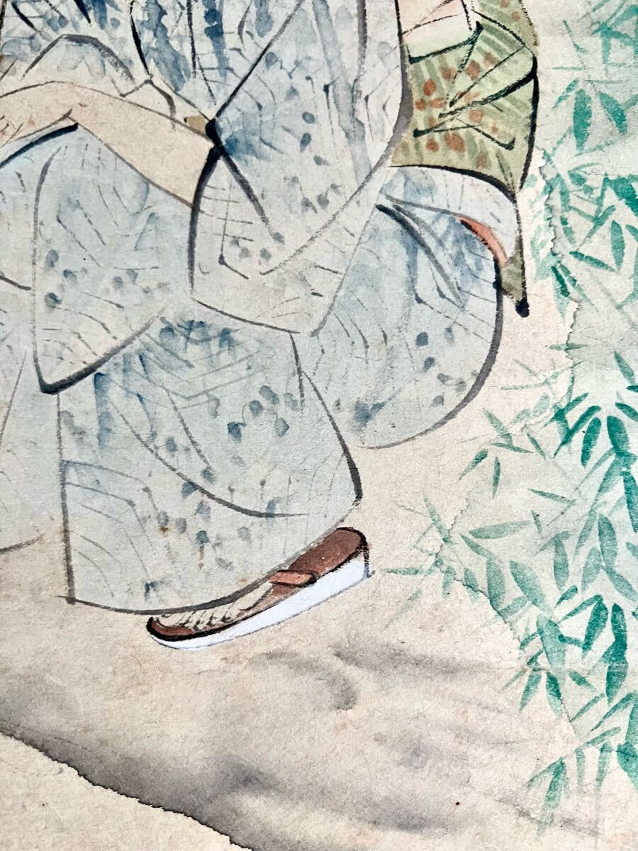 真作】【仙】伊東深水「ささ舟」紙本 肉筆 共箱 浮世絵 美人画 真作】【仙】伊東深水「ささ舟」紙本 肉筆 共箱 浮世絵 美人画