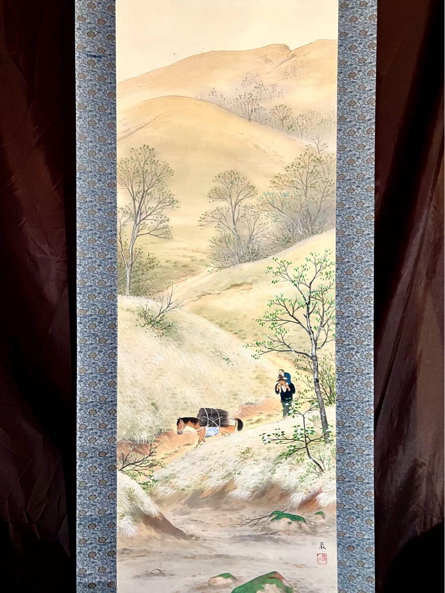 真作】【S8】山下巌「春日」絹本 肉筆 合箱 春景 風景画 山水図 真作】【S8】山下巌「春日」絹本 肉筆 合箱 春景 風景画 山水図