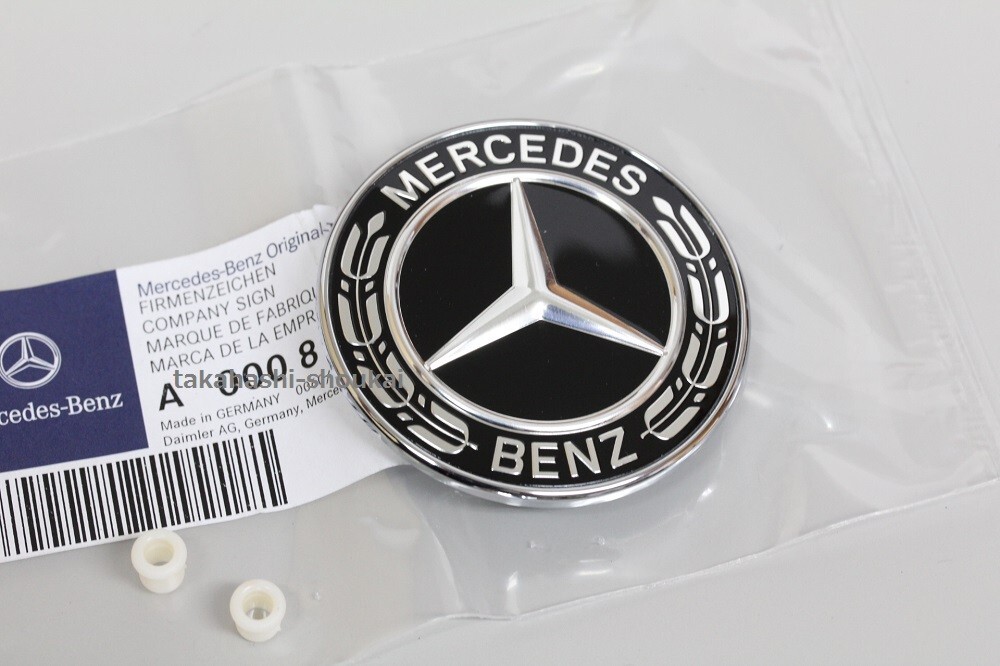 C203 Cクラス スポーツクーペ*ワゴン・セダンは不可ボンネットエンブレム　＋取付グロメット2個ローレルリース グロスブラック(黒)