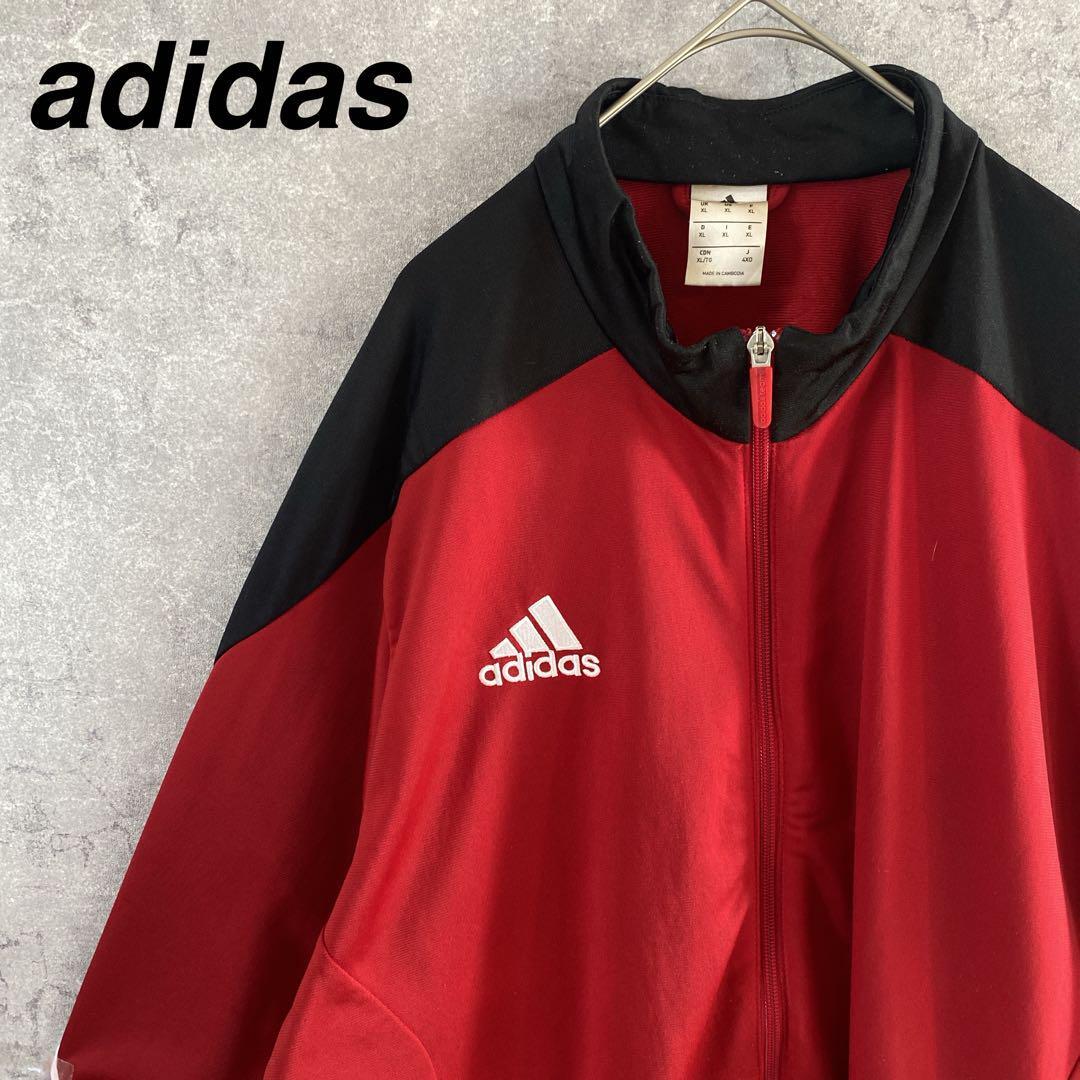 adidas ジップアップジャケット ジャージ　赤黒　ゆるだぼ　4XOメンズe1