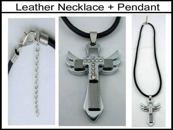 男女OK　 皮ネクレス＋ペンダント　セット新品 クロスペンダントFire　Cross Pendant　 world lovers n38　スケートパンクロカビリー