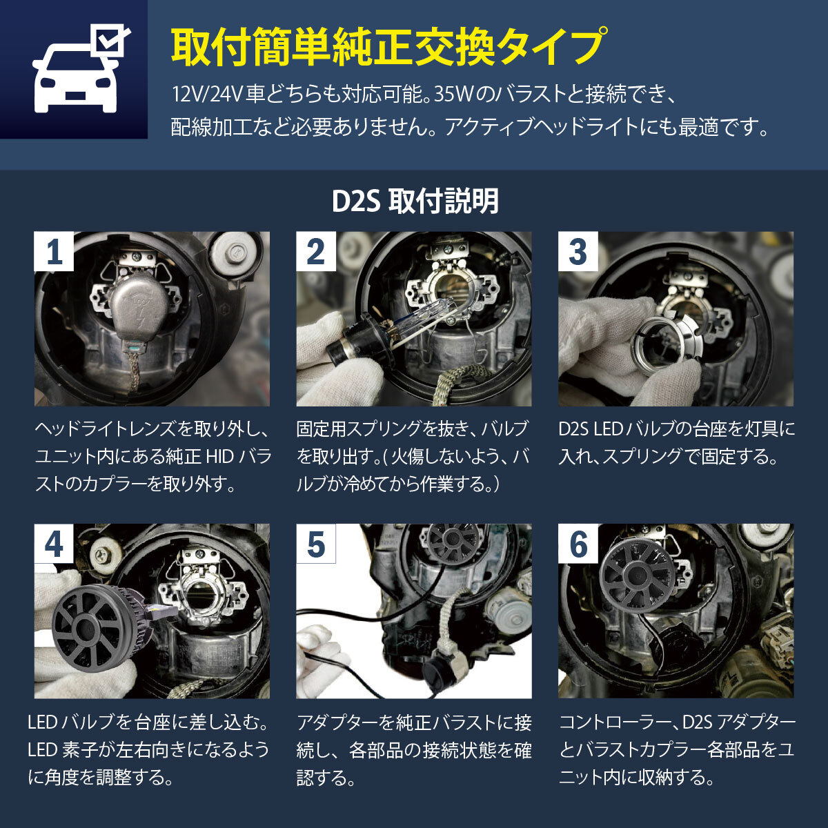 D2S LED ヘッドライト バルブ BMW Z4 E85 Z4 2.2i 2.5i 3.0i Mロードスター 6000K 閃 ポン付け キャンセラー内蔵 新基準車検対応_画像6