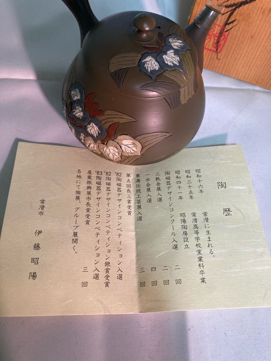 常滑焼 名工 伊藤昭陽 緑泥 花彫 横手急須 茶注 茶道具 茶器 常滑焼 名工 伊藤昭陽 緑泥 花彫 横手急須 茶注 茶道具 茶器
