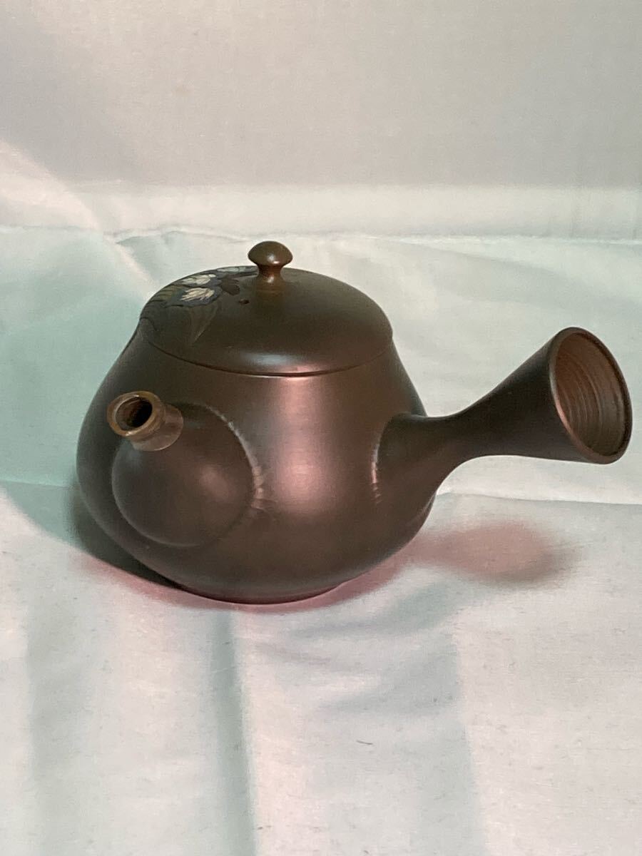常滑焼 名工 伊藤昭陽 緑泥 花彫 横手急須 茶注 茶道具 茶器 常滑焼 名工 伊藤昭陽 緑泥 花彫 横手急須 茶注 茶道具 茶器