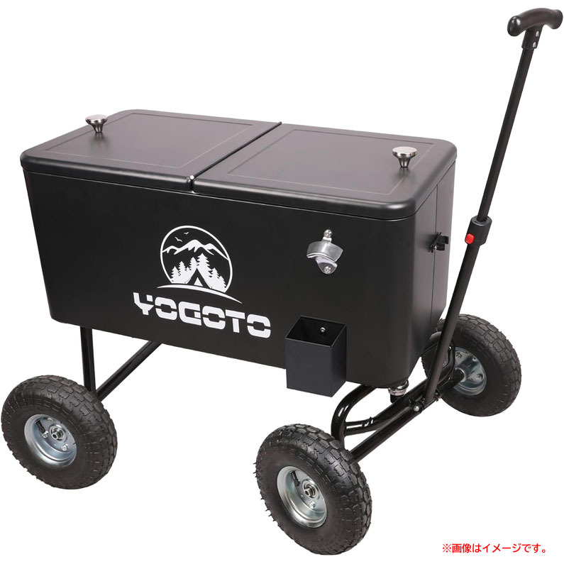 D1429YO ◆0130_7凹【アウトレット品】ワゴン型 クーラーボックス 80L YOGOTO 80L(ブラック) 保冷 キャリー未使用 アウトドア
