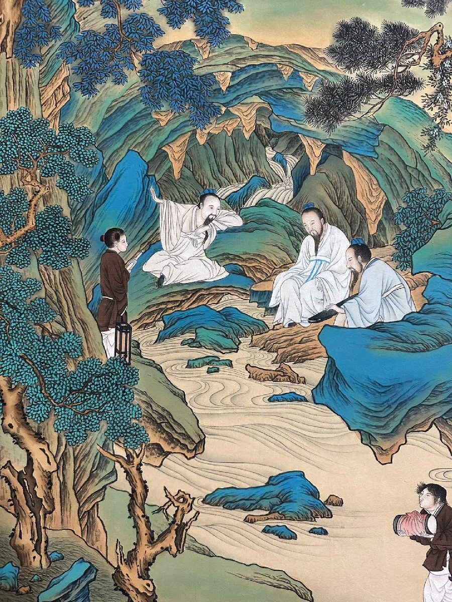 □大成美術□【仇英書 絹本 青緑山水人物図】(検)明代書画家 □大成美術□【仇英書 絹本 青緑山水人物図】(検)明代書画家
