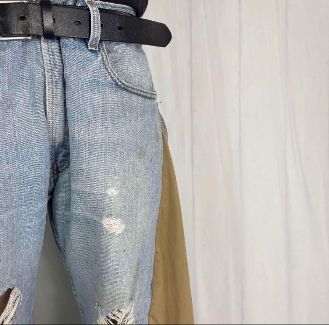 R74【リメイク】デニムフレアパンツ 再構築 袴パンツ y2k R74【リメイク】デニムフレアパンツ 再構築 袴パンツ y2k