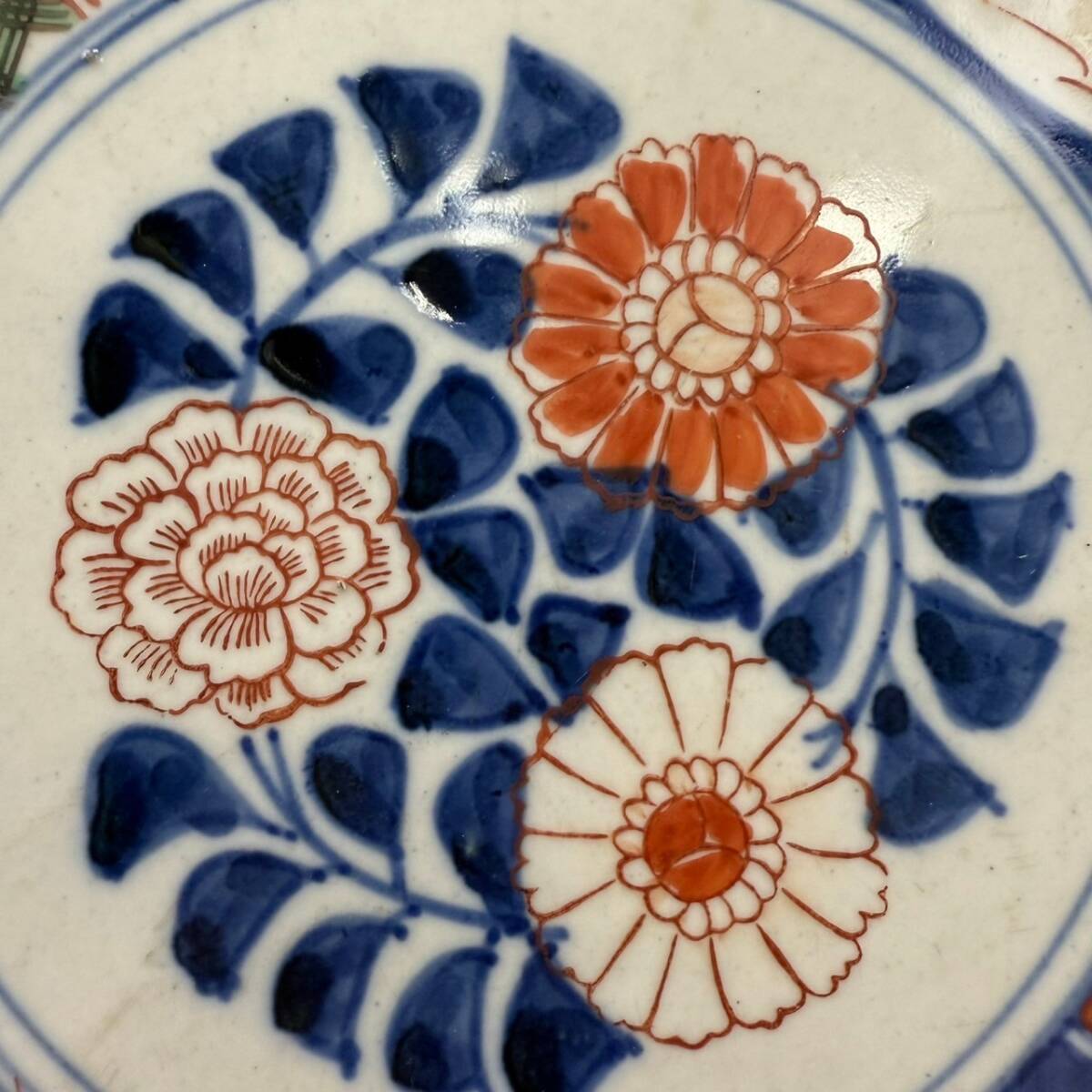 古伊万里】 飾り皿 大皿 色絵 骨董 時代物 染錦 伊万里 赤絵 染 古伊万里】 飾り皿 大皿 色絵 骨董 時代物 染錦 伊万里 赤絵 染