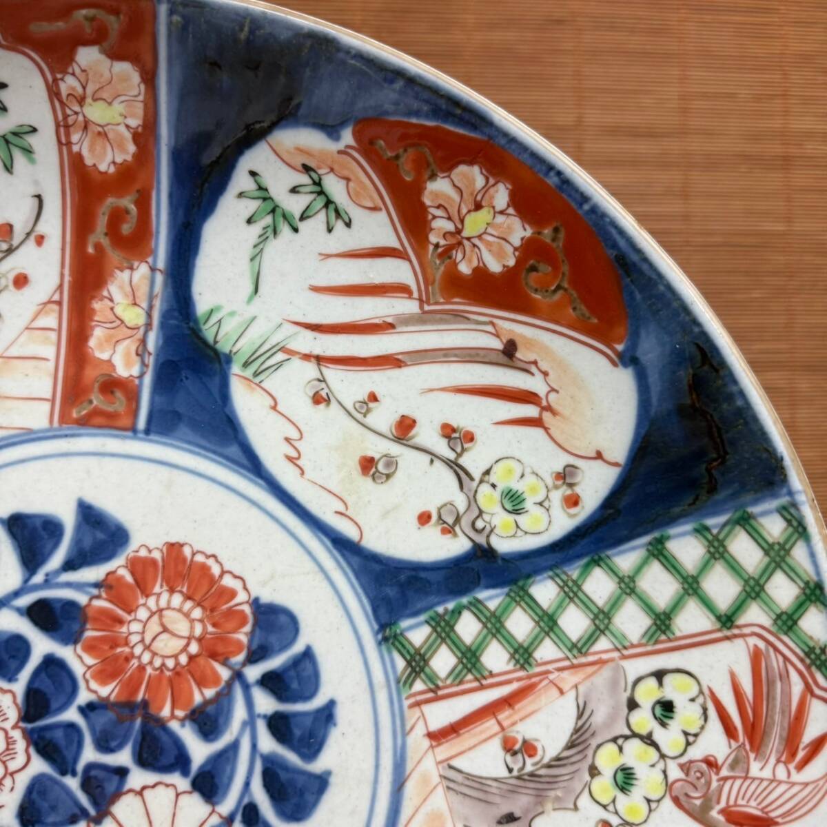 古伊万里】 飾り皿 大皿 色絵 骨董 時代物 染錦 伊万里 赤絵 染 古伊万里】 飾り皿 大皿 色絵 骨董 時代物 染錦 伊万里 赤絵 染