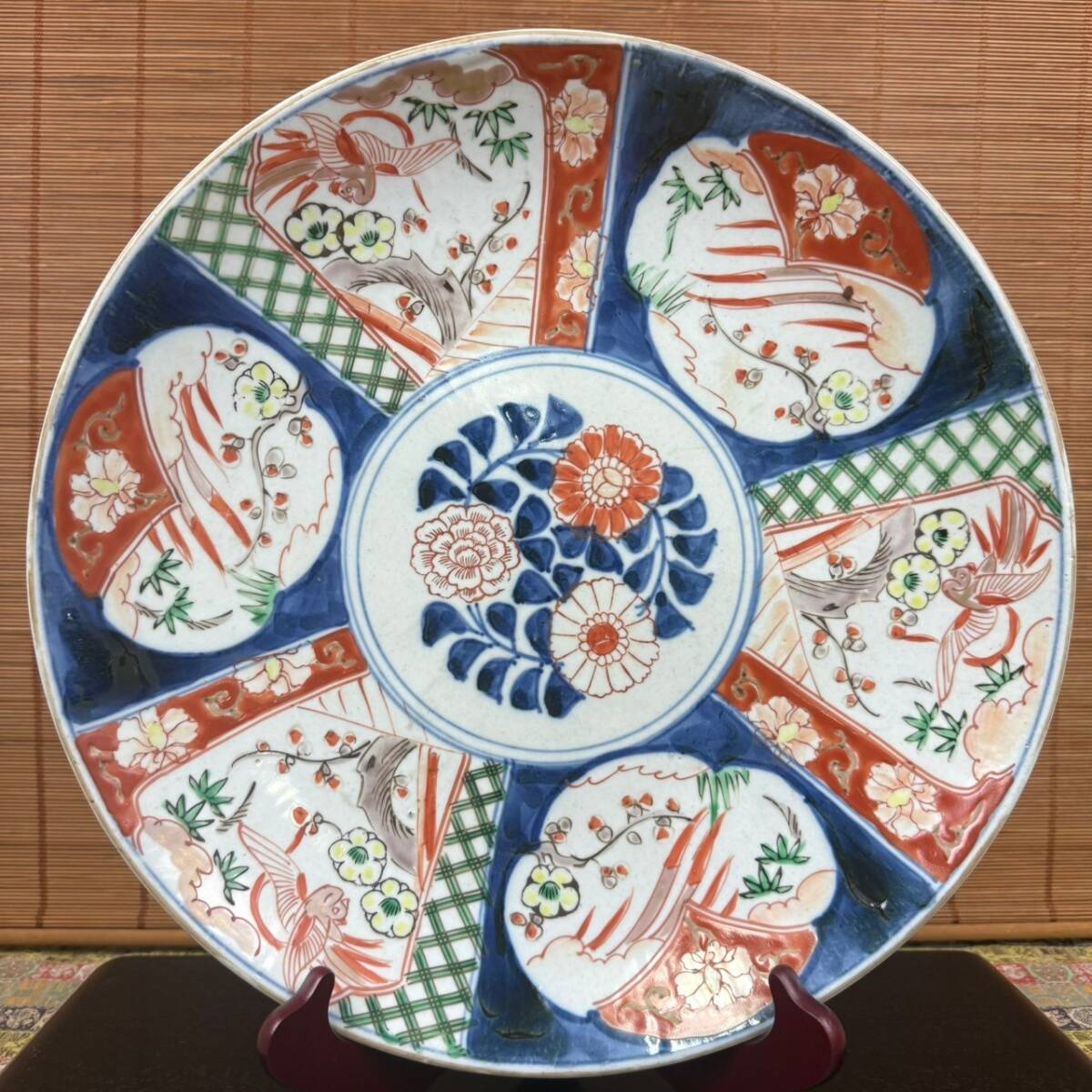 古伊万里】 飾り皿 大皿 色絵 骨董 時代物 染錦 伊万里 赤絵 染 古伊万里】 飾り皿 大皿 色絵 骨董 時代物 染錦 伊万里 赤絵 染