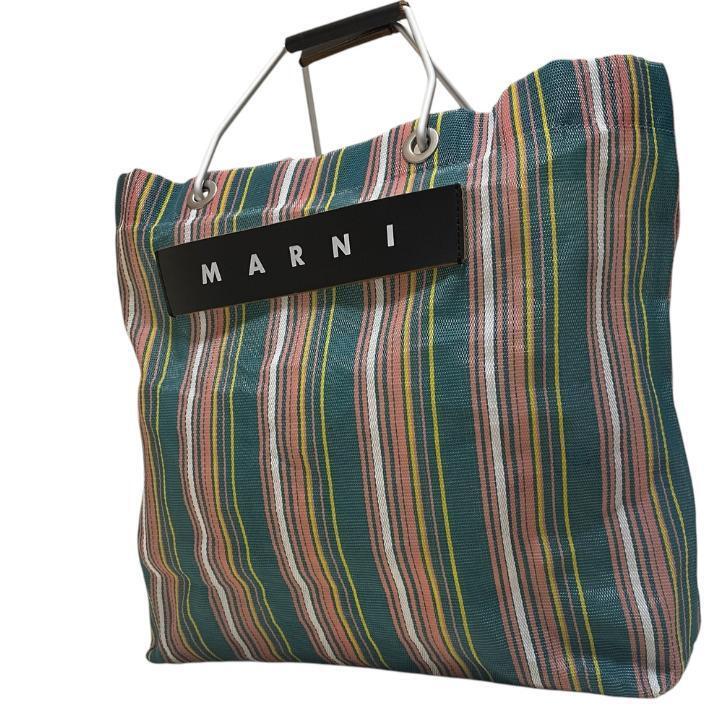 【保存袋付き】MARNI マルニ フラワーカフェ ストライプバッグ グリーン Flower Cafe Stripe Bag トートバッグ