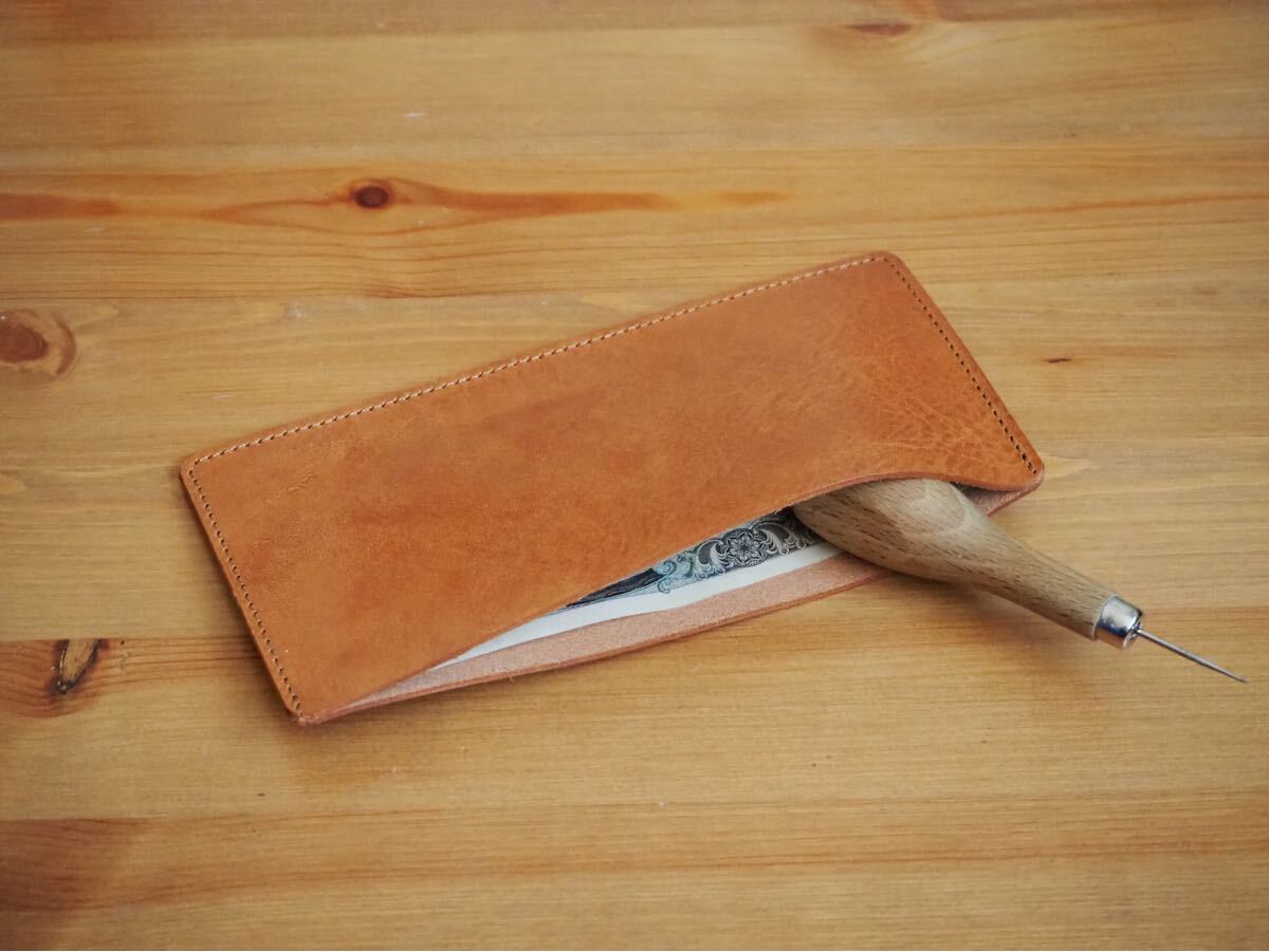 オイルレザー 薄型 札入れ 長財布 キャメル