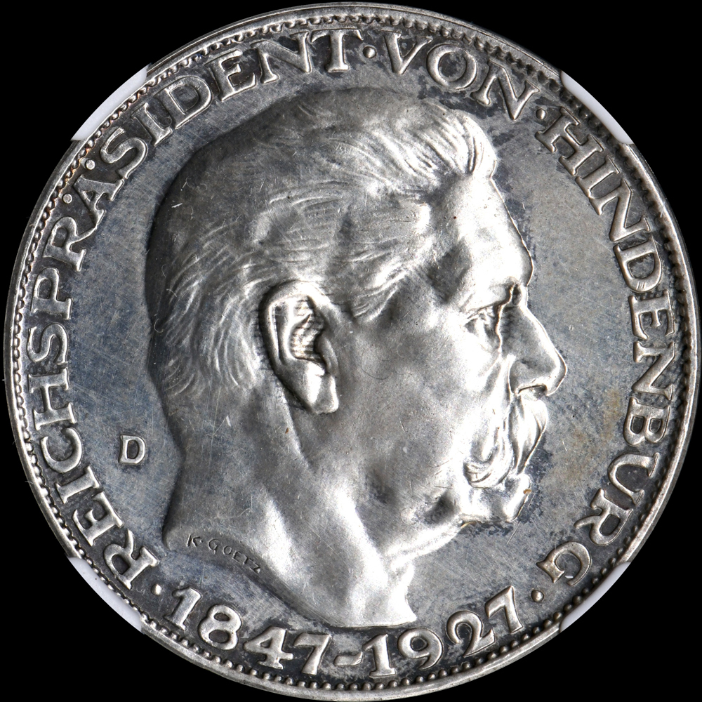 【高品質】 D】1927 UNC 【NGC ☆日終 ドイツ ヒンデンブルク生誕 銀メダル コレクション