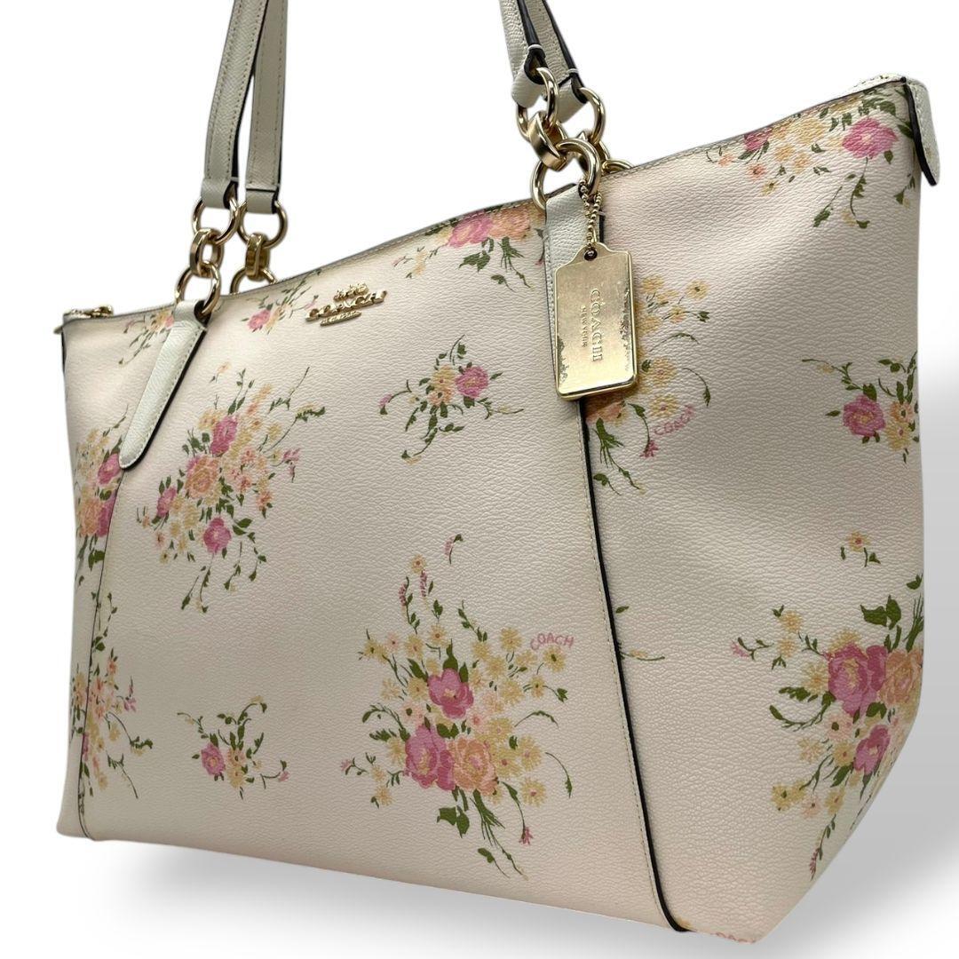 美品 coach コーチ ハンドバッグ 白 花柄 トート s81 大容量