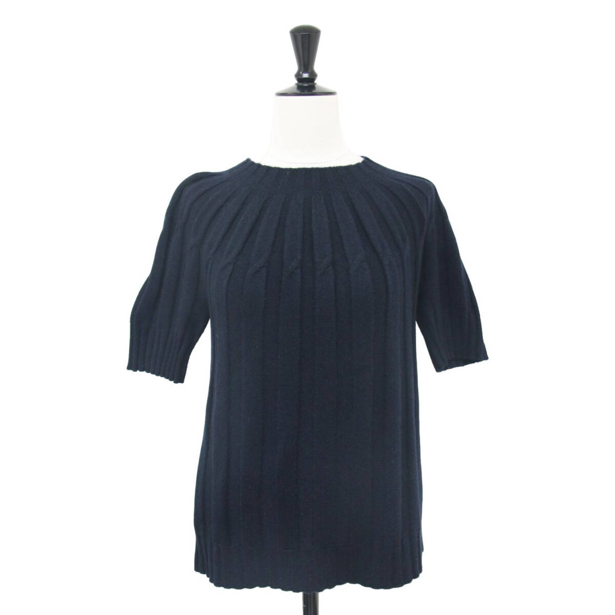 BOTTEGA VENETA ボッテガヴェネタ ニット ネイビー 紺 サイズ:38(M) / カシミヤ ハイネック 半袖 ニット / プルオーバー ワイドリブ