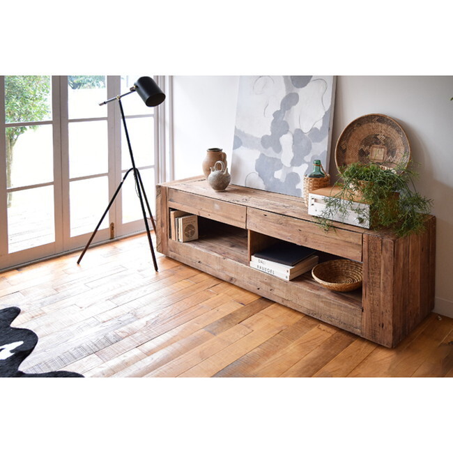 ローボード 【ブラウン】 天然木(パイン古材) 水性涂裝