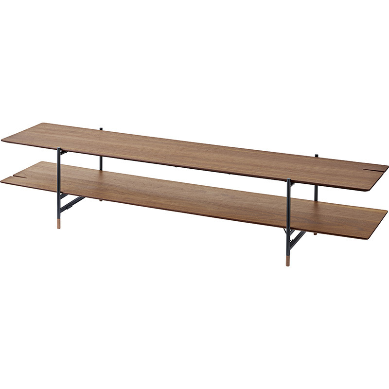 ルカ TVボード 【ブラウン】 天然木化粧繊維板(ウォルナット) ウレタン涂裝 スチール(粉體涂裝)