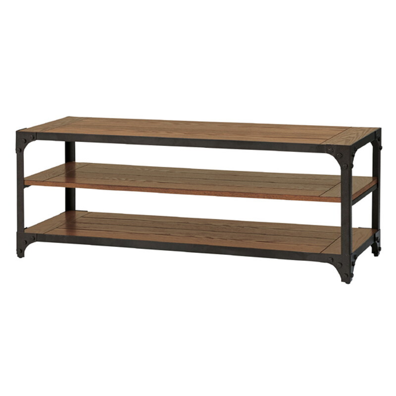 ローボード 【ブラック】 天然木(アッシュ) スチール(粉體涂裝) ハンマートーン仕上げ