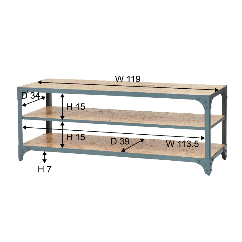 ローボード 【ブラック】 天然木(アッシュ) スチール(粉體涂裝) ハンマートーン仕上げ