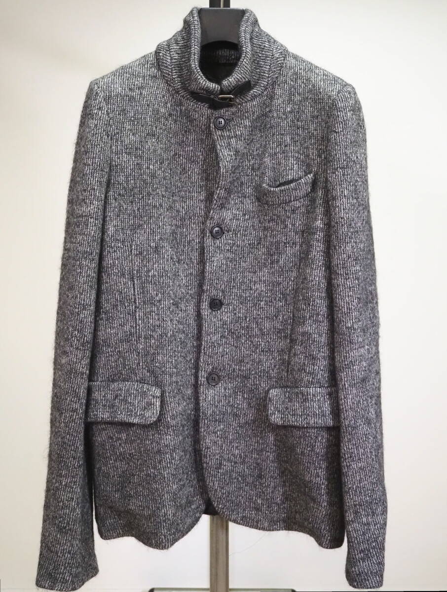 本人期 美品 Alexander McQueen アレキサンダーマックィーン 09AWモヘア混ニットジャケットM灰 Italy製