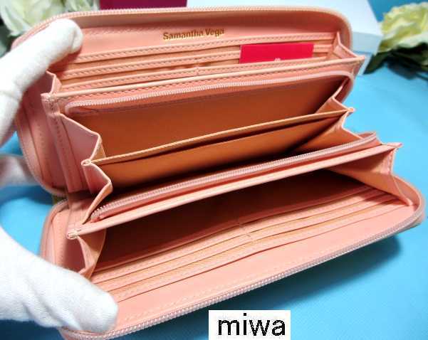 送無 85%引 サマンサベガ お花 ロゴ入 プレート付 ラウンドジップ ファスナー 長財布 薄黃 ベビーピンク 未使用 証明書付 サマンサタバサ