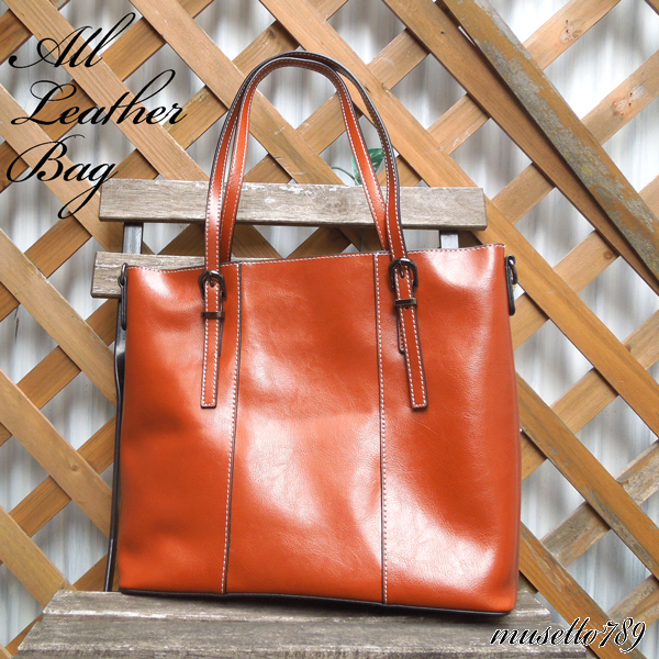 本牛革！◆オールレザートートバッグ ブラウン◆茶 底鋲付！ 限定 2023年新作！ さらっとした牛革 A4/雑誌楽々OK！男女兼用 1円～ 1030j 本牛革！2way◇オールレザートートバッグ ブラウン◇さらっとした本革！底